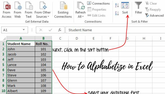 how to alphabetize in excel